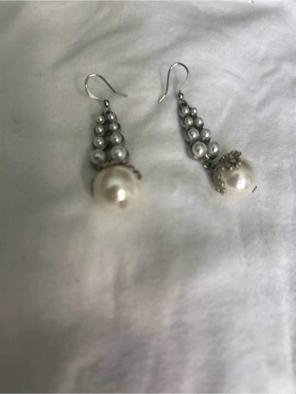 Anne Klein Cream Pearl Drop Earrings with Silver-Tone Accents